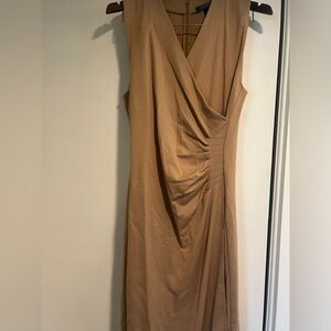 Ralph Lauren Classic Wrap Dress MEDIUM tan brown Womens midi